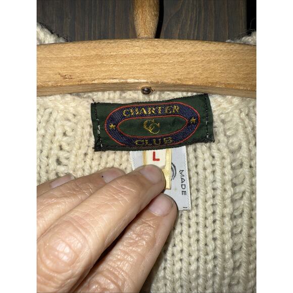Charter Club Made In Ireland 100% Wool Women's Sweater Vest Size L In Cream EUC - Picture 5 of 10